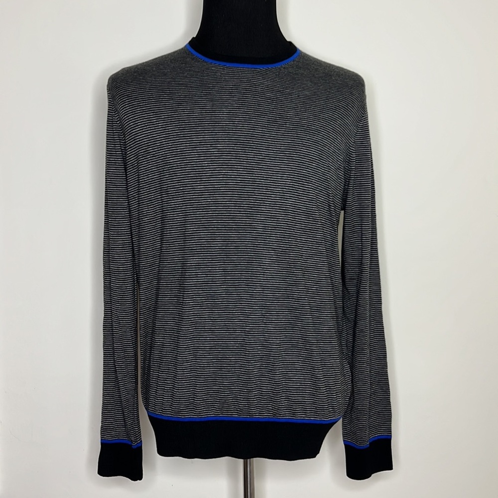 MICHAEL KORS Men’s Black/Grey/Blue Stripe Knit Crewneck Sweater L